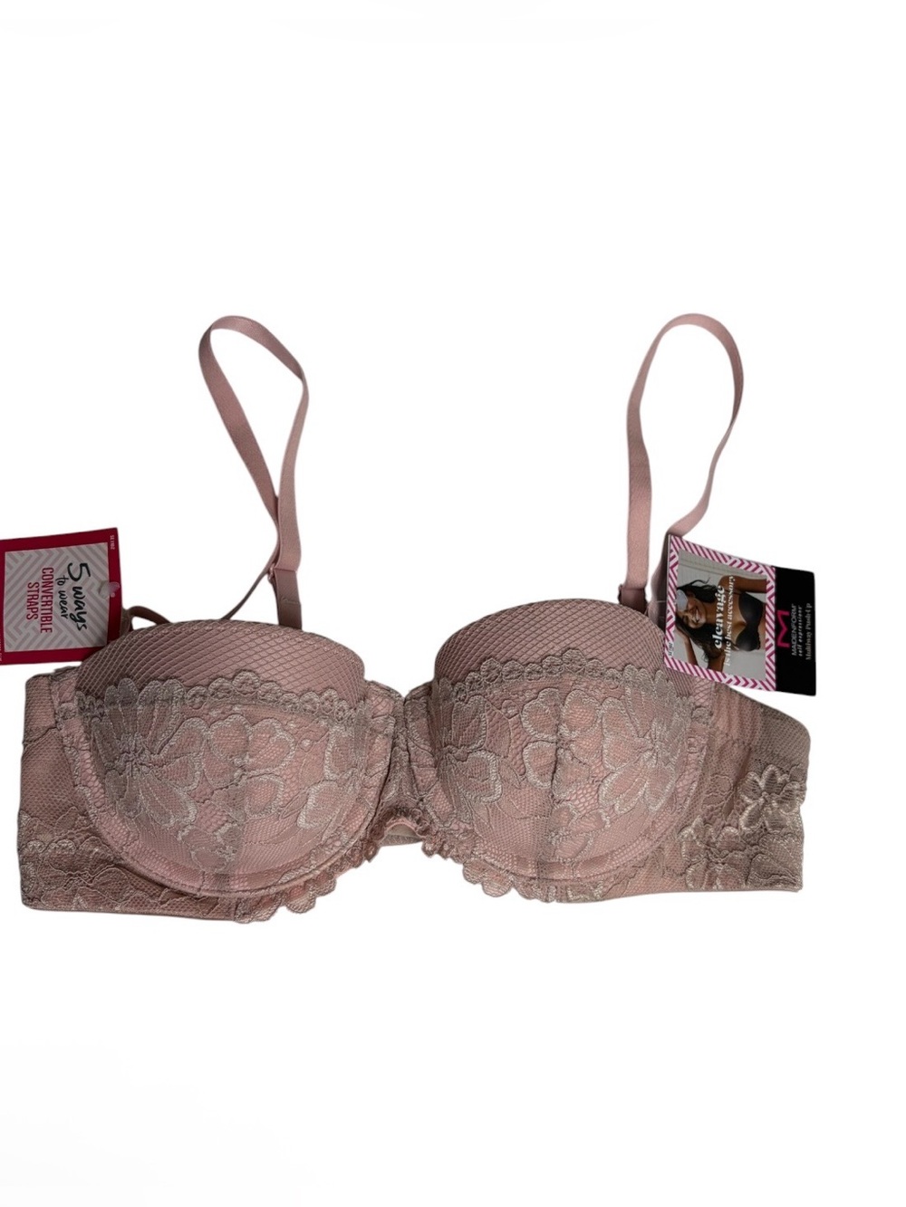 NWT pink & tan lace midway push up convertible bra size 34A